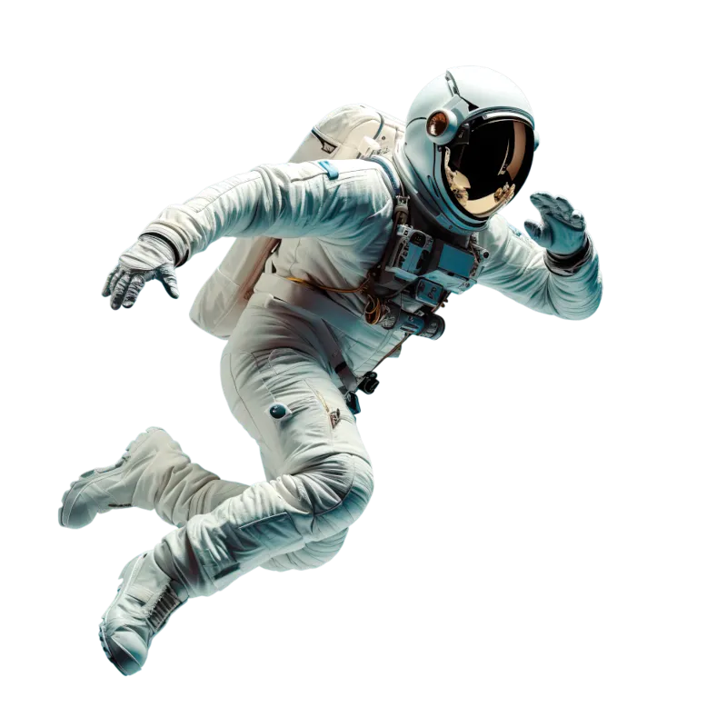 A floating astronaut in a space suit